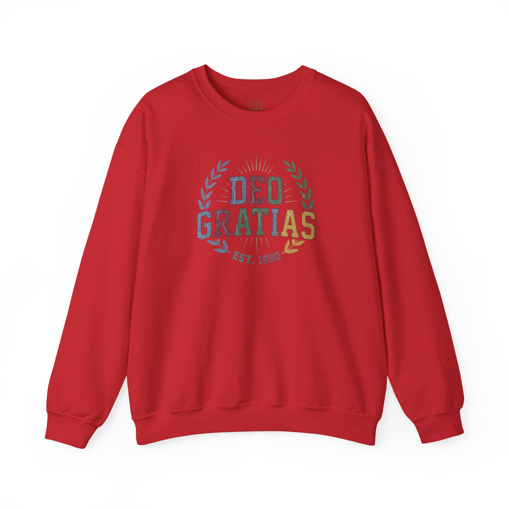 Deo Gratias Est. 1990 Vintage Laurel Catholic Crewneck Sweatshirt