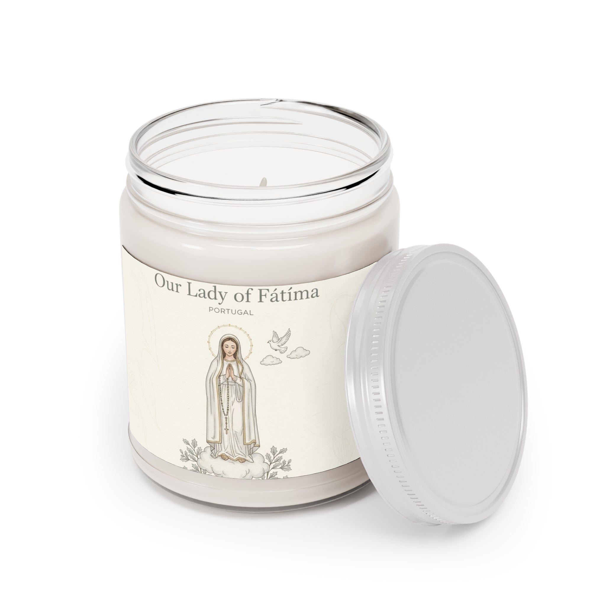 Nuestra Señora de Fátima - Vela de soja perfumada | Decoración relajante para el hogar, dones espirituales, atención plena, aromaterapia, velas de regalo
