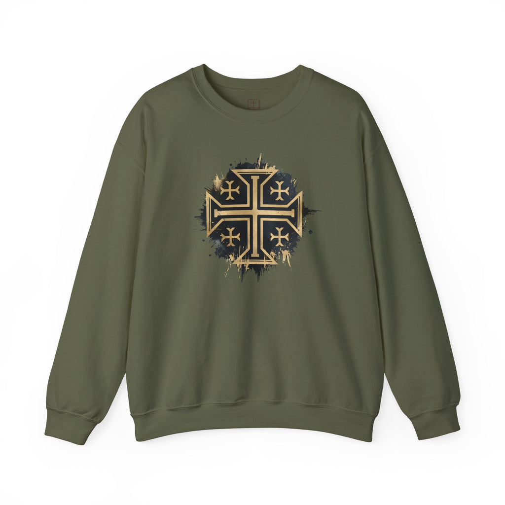 Modern Jerusalem Cross Crewneck Sweatshirt | Catholic Faith Apparel