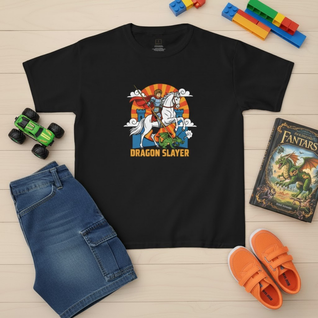 Camiseta infantil de San Jorge Cazador de Dragones | Camiseta de aventura inspirada en la fe para niños