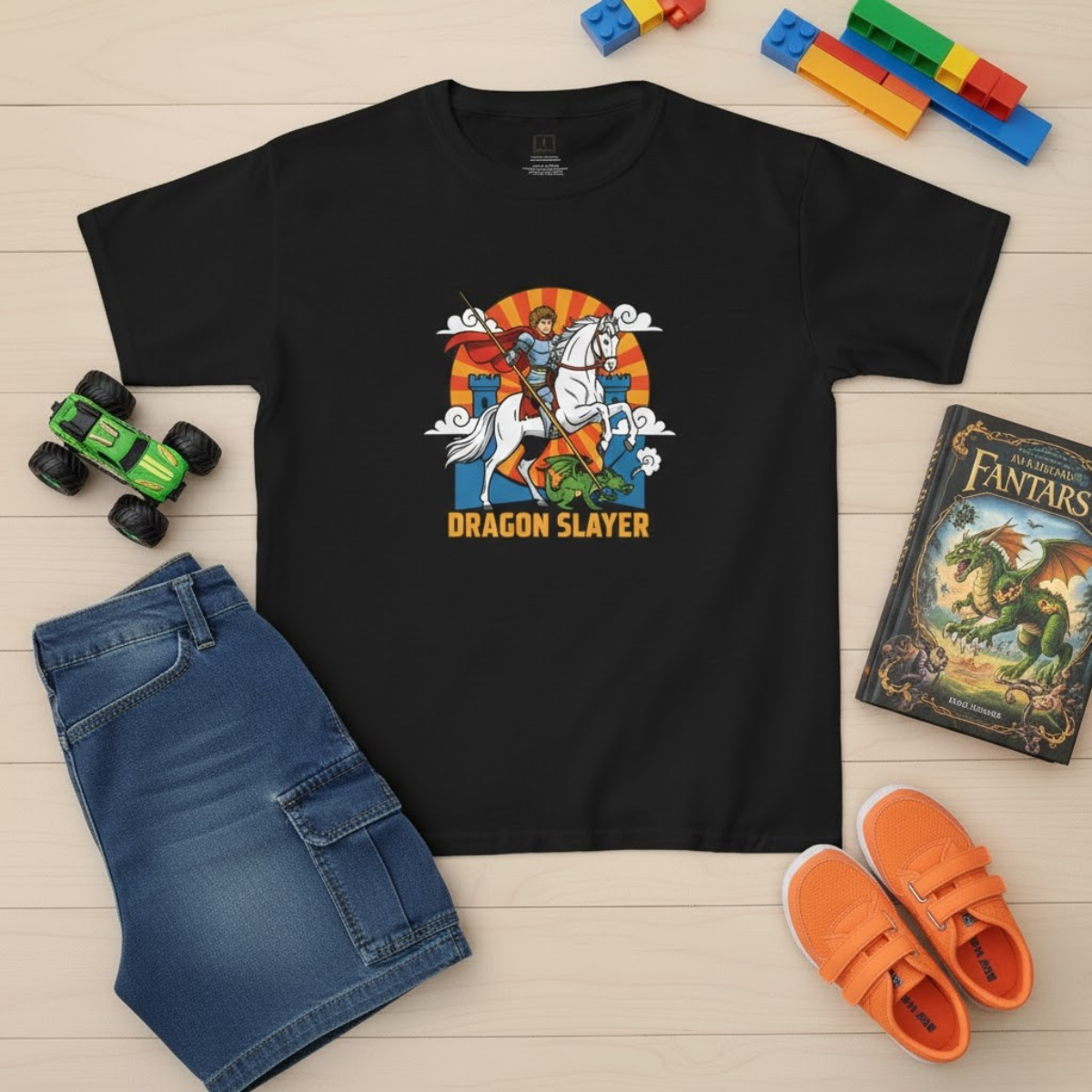 Camiseta infantil de San Jorge Cazador de Dragones | Camiseta de aventura inspirada en la fe para niños