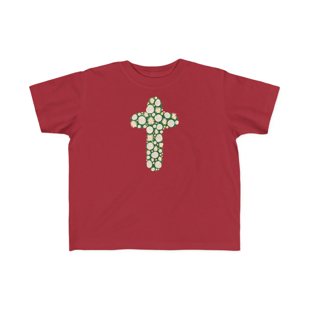 Camiseta para niño con diseño de cruz floral verde inspirada en la fe