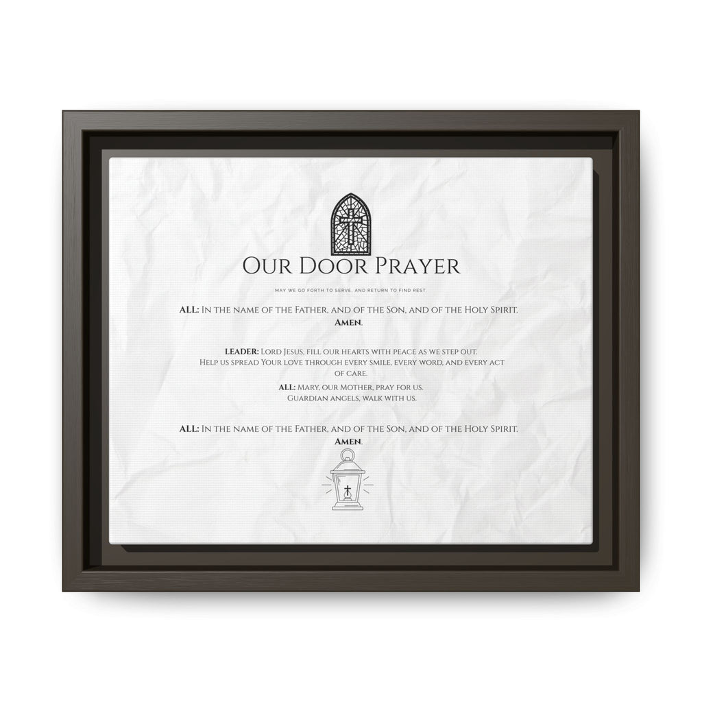 Lienzo mate enmarcado – “Oración de Nuestra Puerta” | Arte mural católico para entrada