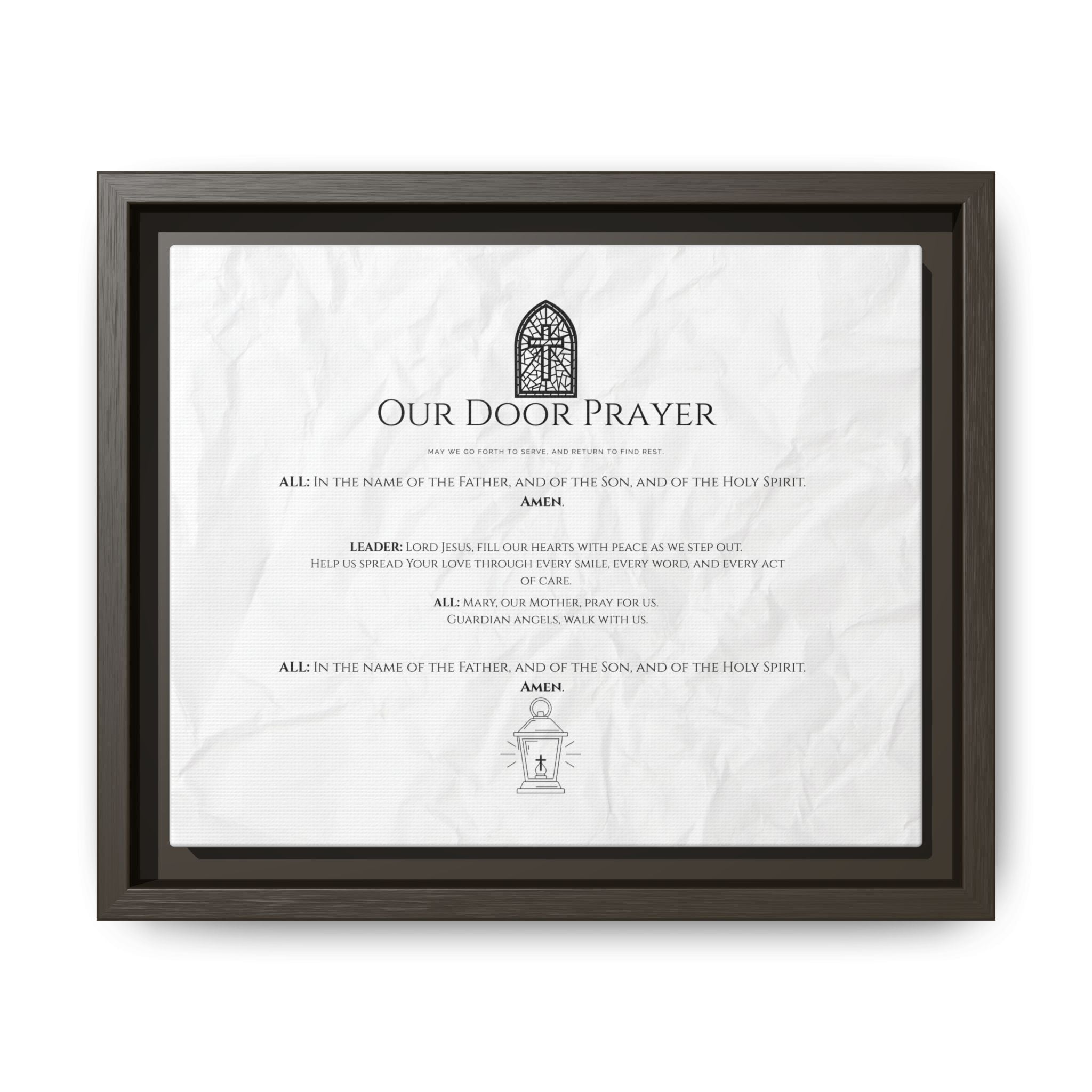 Lienzo mate enmarcado – “Oración de Nuestra Puerta” | Arte mural católico para entrada
