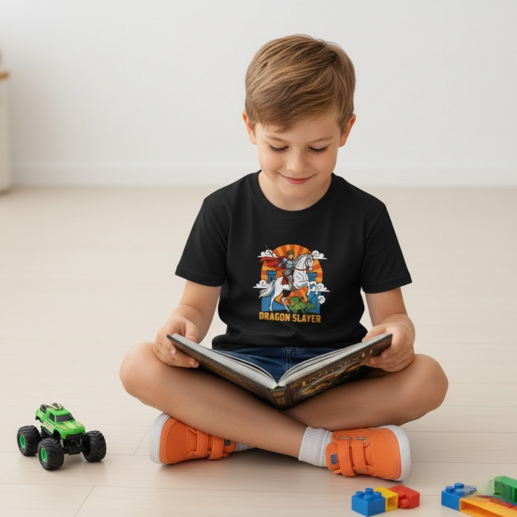 Camiseta infantil de San Jorge Cazador de Dragones | Camiseta de aventura inspirada en la fe para niños