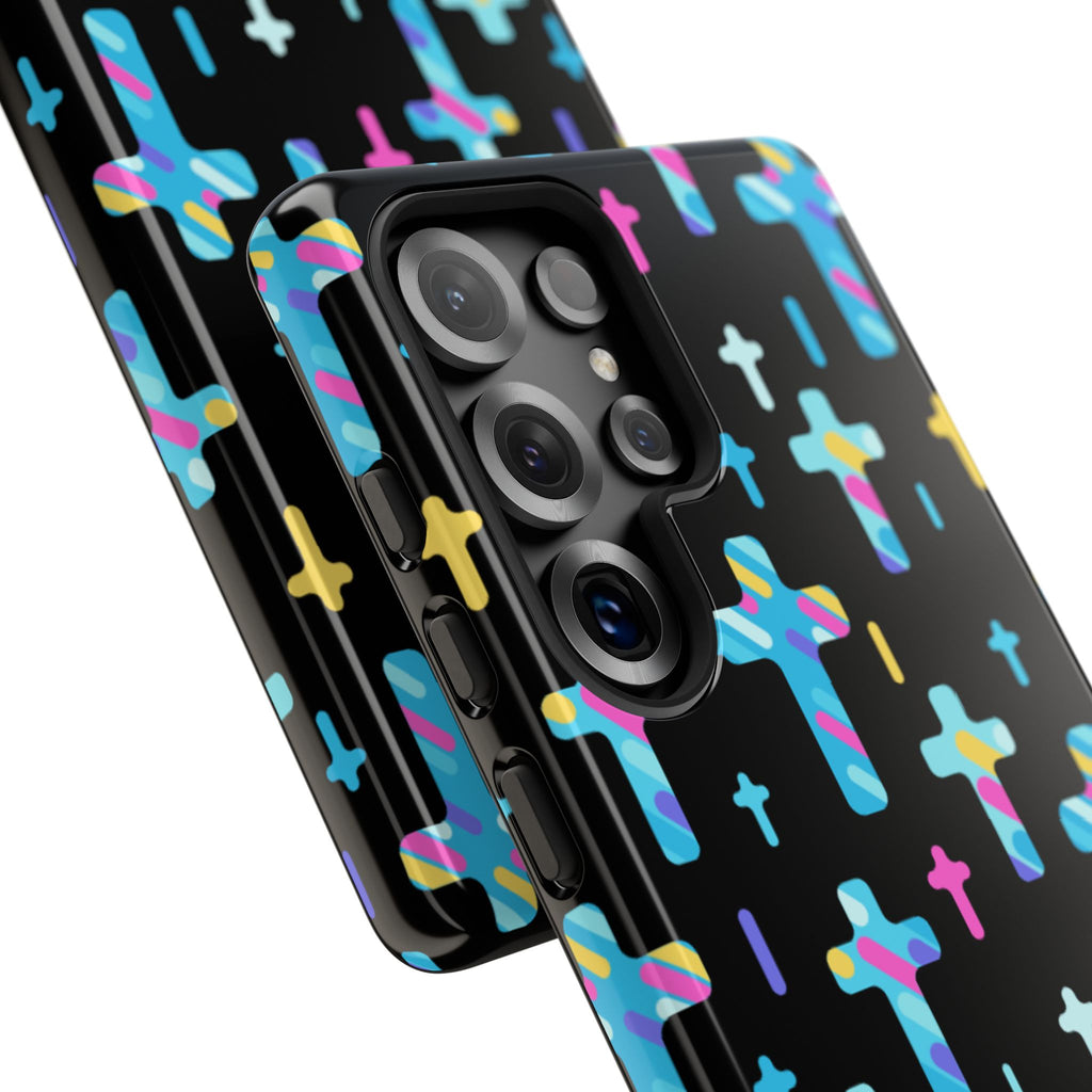 Colorful Cross Phone Case, Stylish Tough Case, Christian Phone Accessory, Unique Gift, Trendy Mobile Cover
