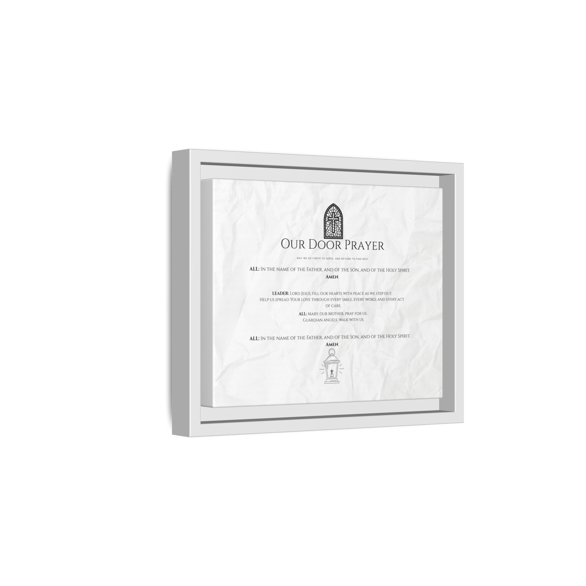 Lienzo mate enmarcado – “Oración de Nuestra Puerta” | Arte mural católico para entrada