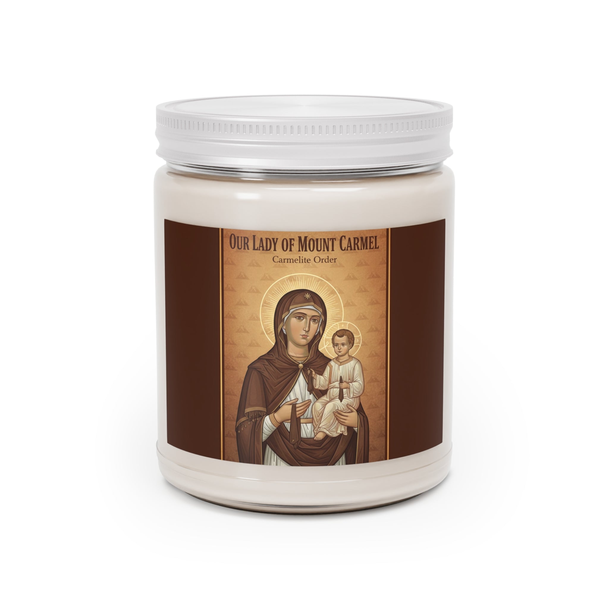 Vela de soja perfumada de Nuestra Señora del Carmen | Decoración relajante para el hogar, dones espirituales, atención plena, aromaterapia, velas de regalo