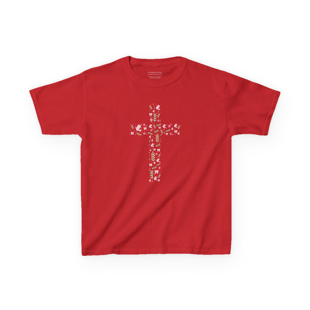 Camiseta infantil con cruz floral | Camiseta cristiana de inspiración religiosa para niñas