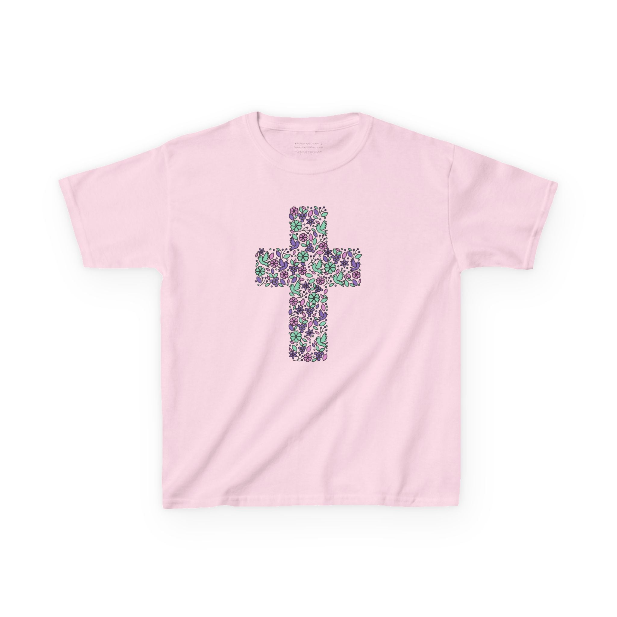 Camiseta cristiana infantil con cruz floral | Camiseta de primavera inspirada en la fe para niñas