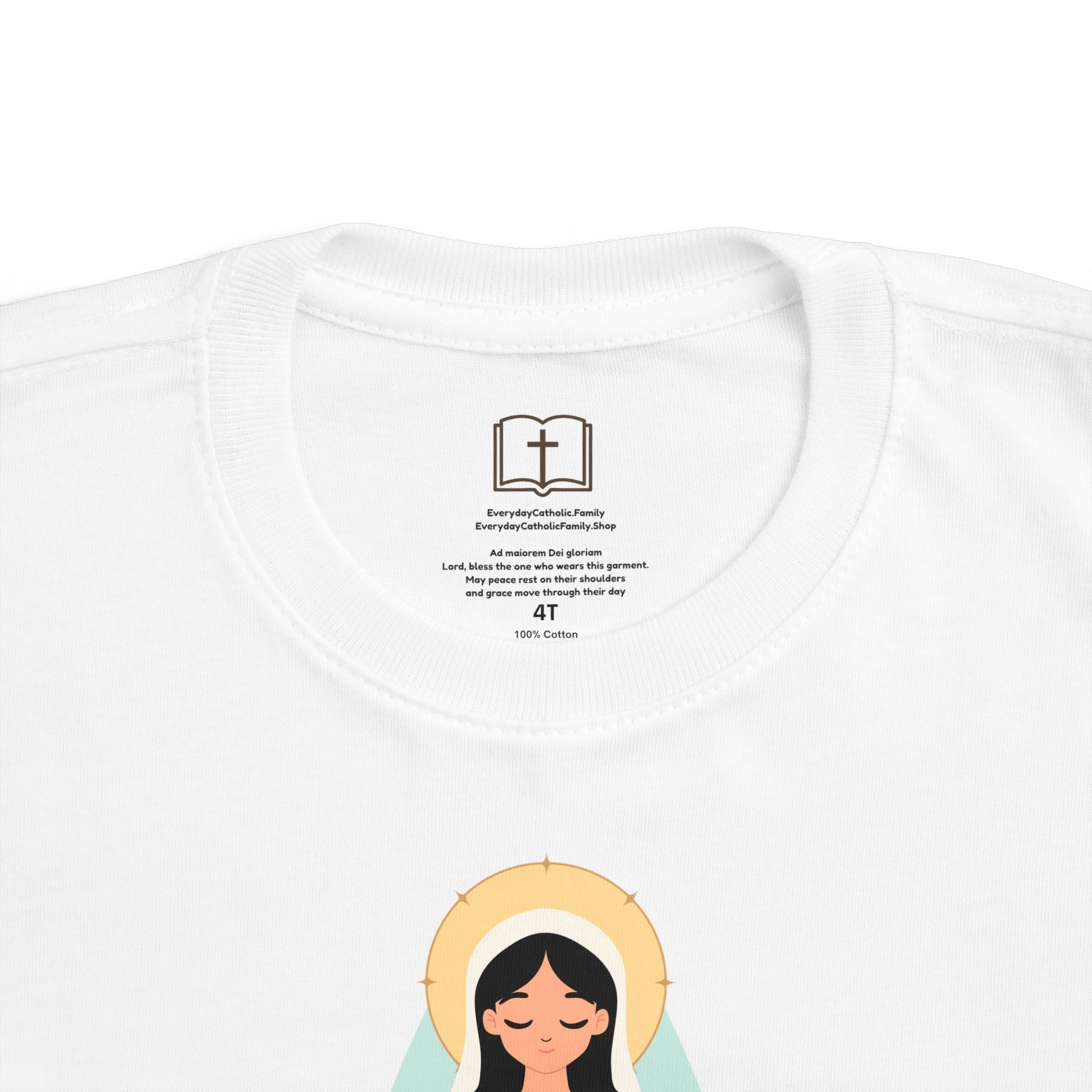 Camiseta de la Virgen María para niña | Camiseta católica suave para niña | Ropa infantil con inspiración religiosa
