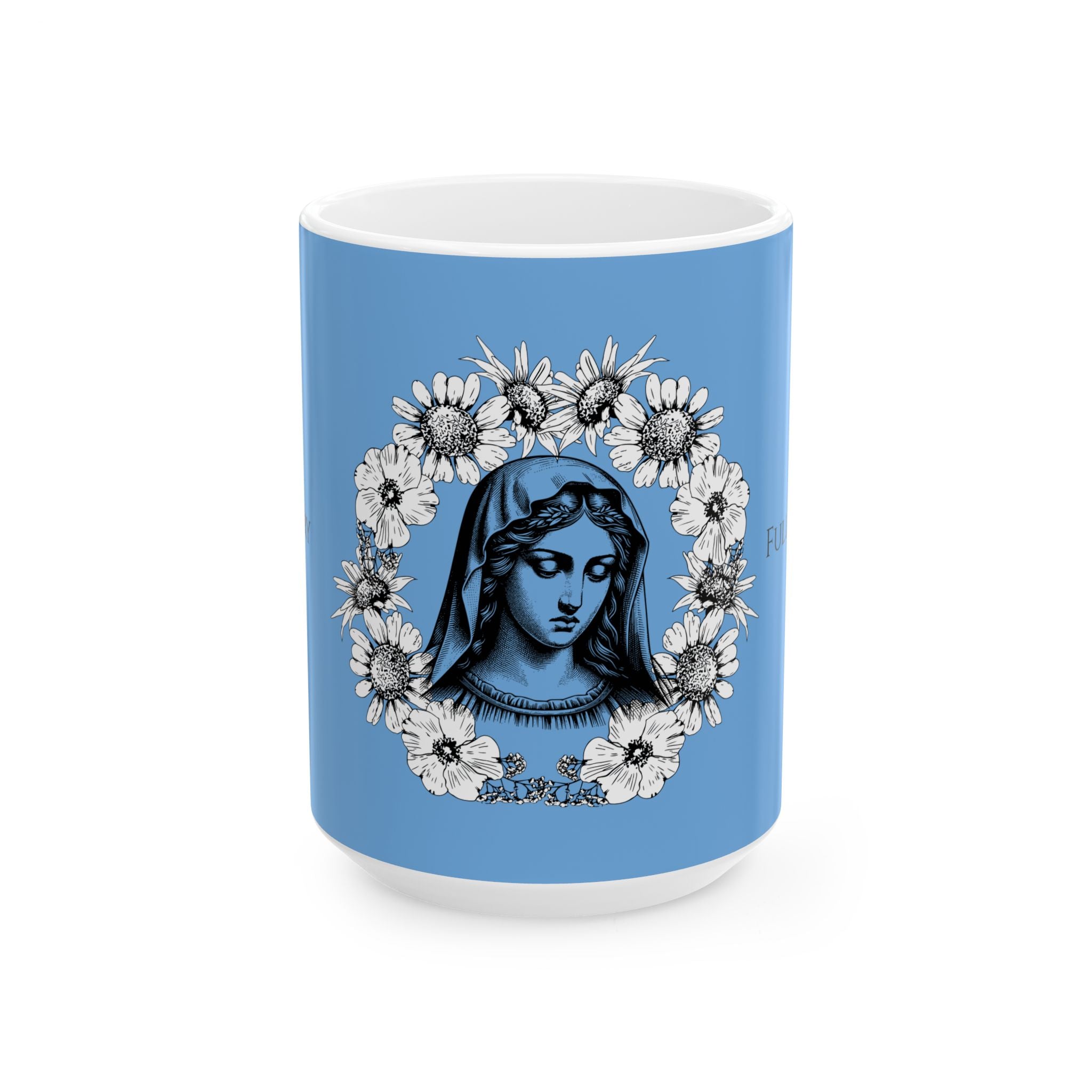 Taza Ave María – Diseño floral de la Virgen María | Taza católica de cerámica de 325 y 430 ml