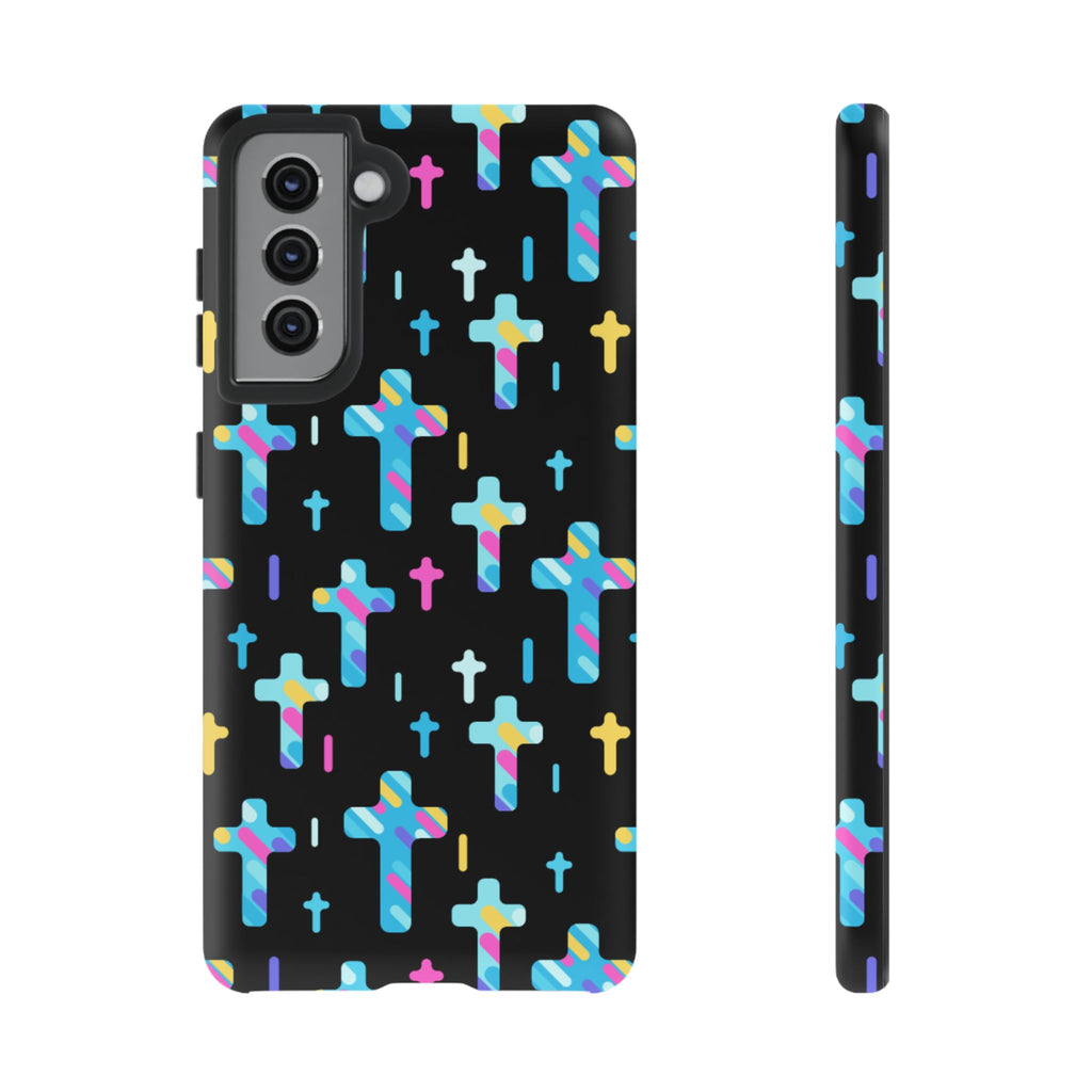 Colorful Cross Phone Case, Stylish Tough Case, Christian Phone Accessory, Unique Gift, Trendy Mobile Cover