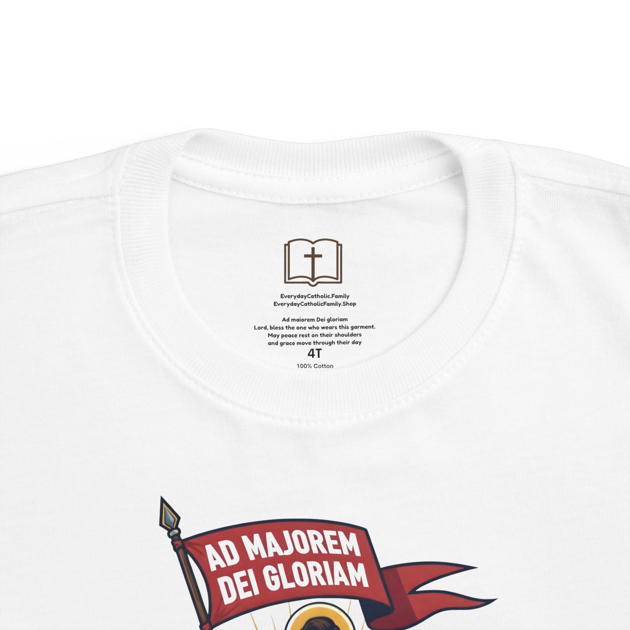 Camiseta de San Ignacio de Loyola para niños pequeños | Camiseta de aventura de fe "Comandante de Dios"