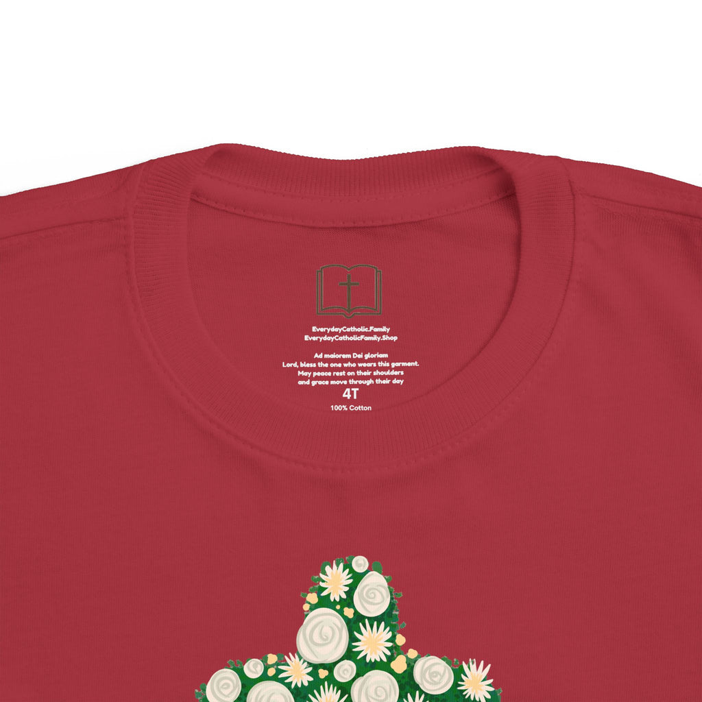 Camiseta para niño con diseño de cruz floral verde inspirada en la fe
