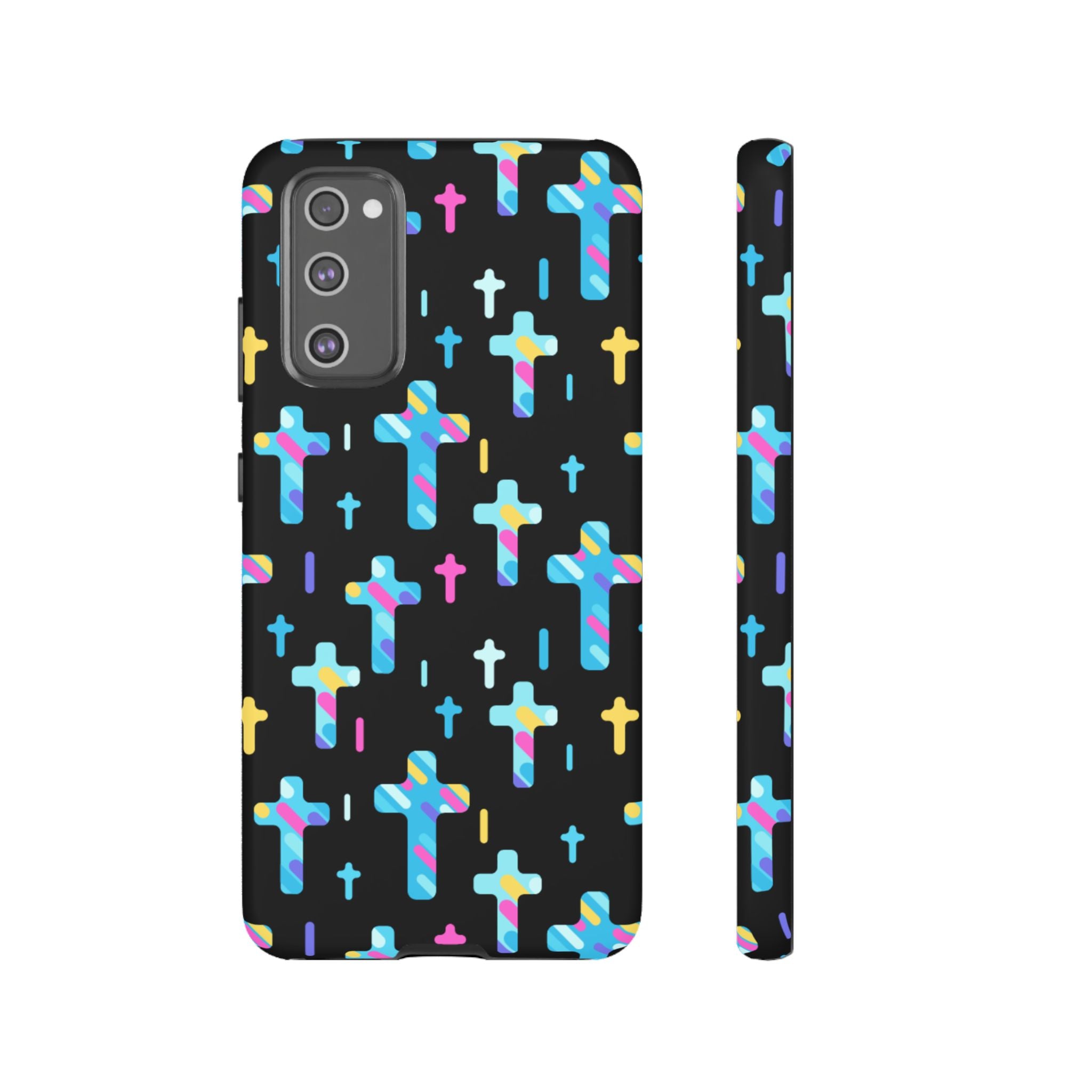 Funda para teléfono con cruz colorida, elegante y resistente, accesorio cristiano para teléfono, regalo único, funda moderna para móvil.