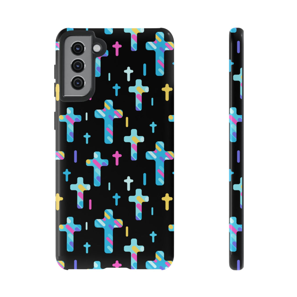 Colorful Cross Phone Case, Stylish Tough Case, Christian Phone Accessory, Unique Gift, Trendy Mobile Cover
