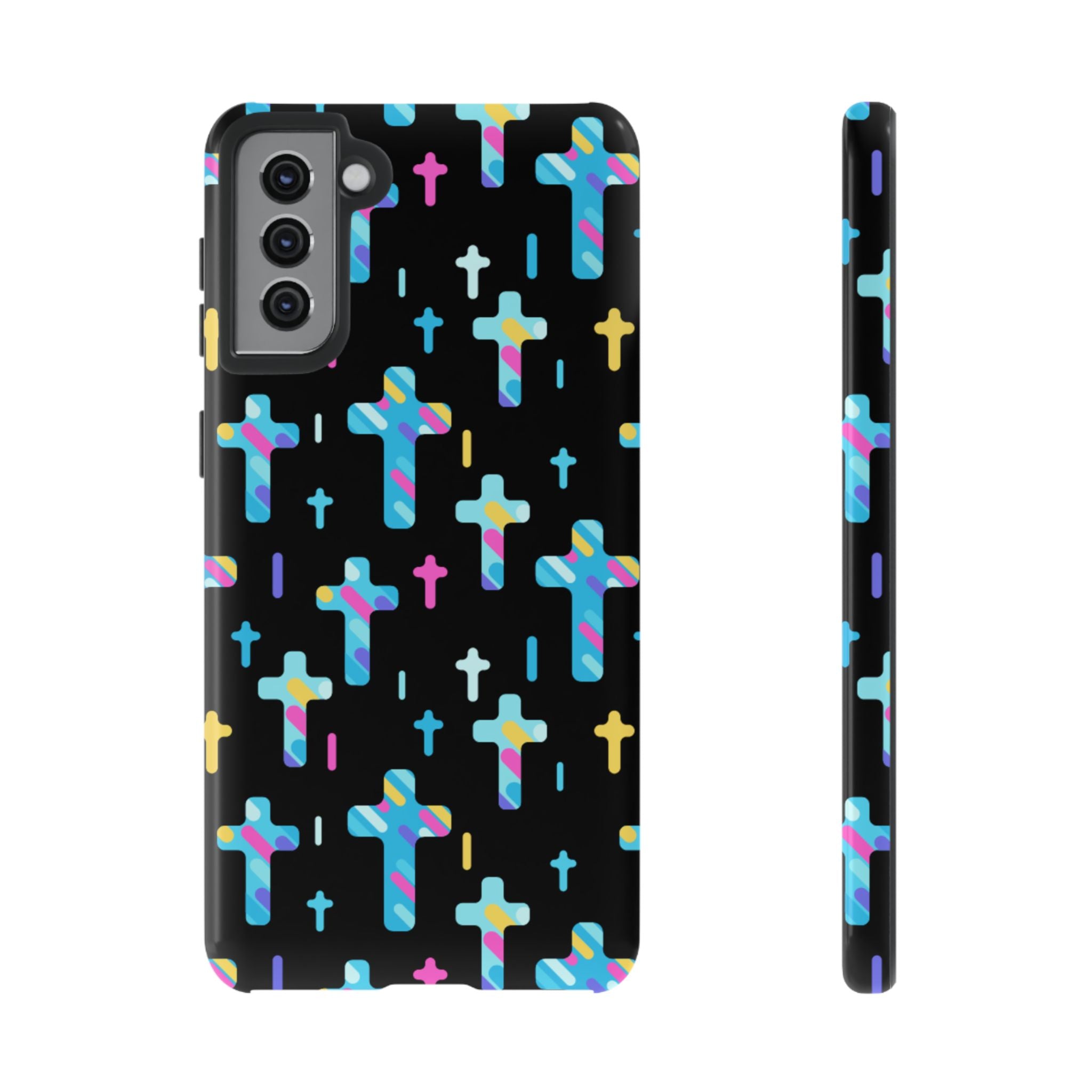 Funda para teléfono con cruz colorida, elegante y resistente, accesorio cristiano para teléfono, regalo único, funda moderna para móvil.