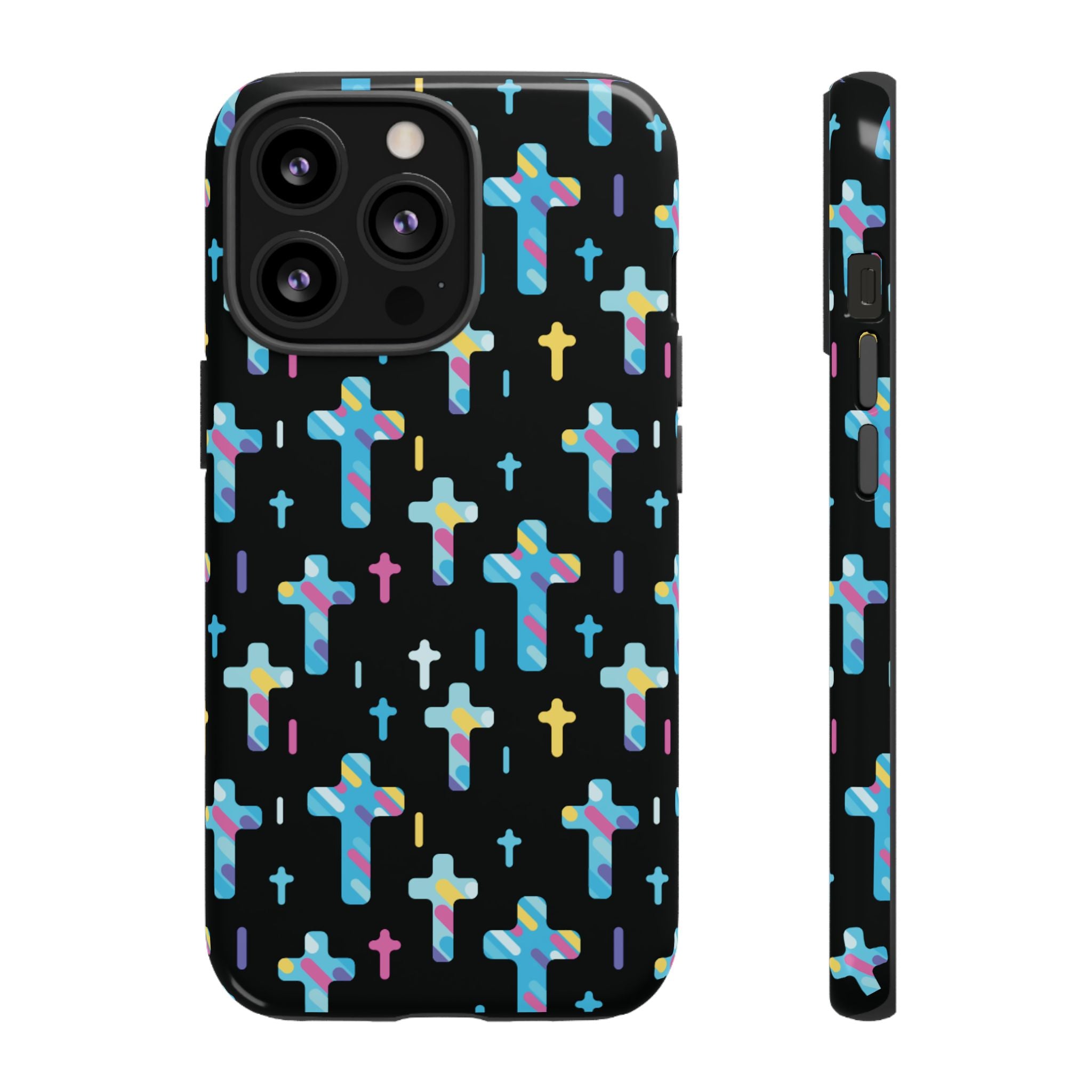 Funda para teléfono con cruz colorida | Protección inspirada en la fe para iPhone | Regalo católico y accesorio para el día a día