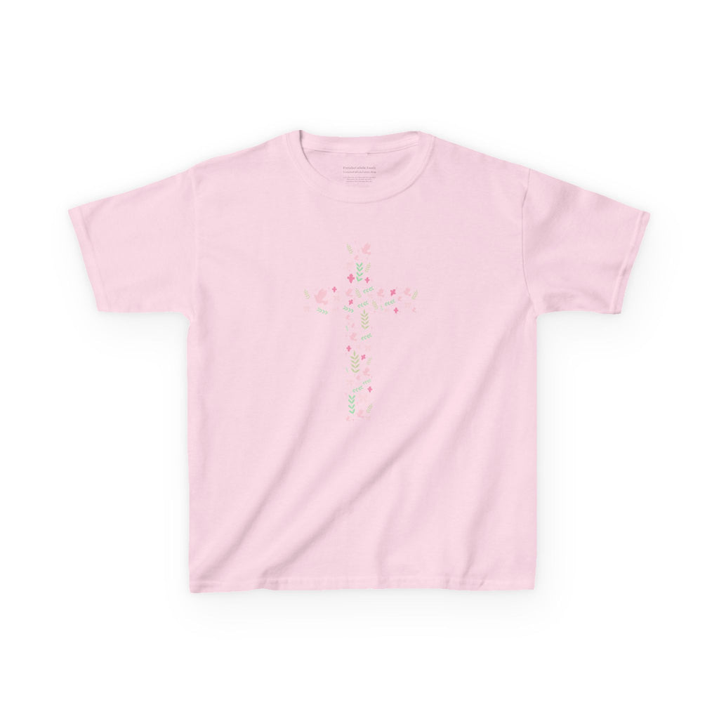 Camiseta infantil con cruz floral | Camiseta cristiana de inspiración religiosa para niñas