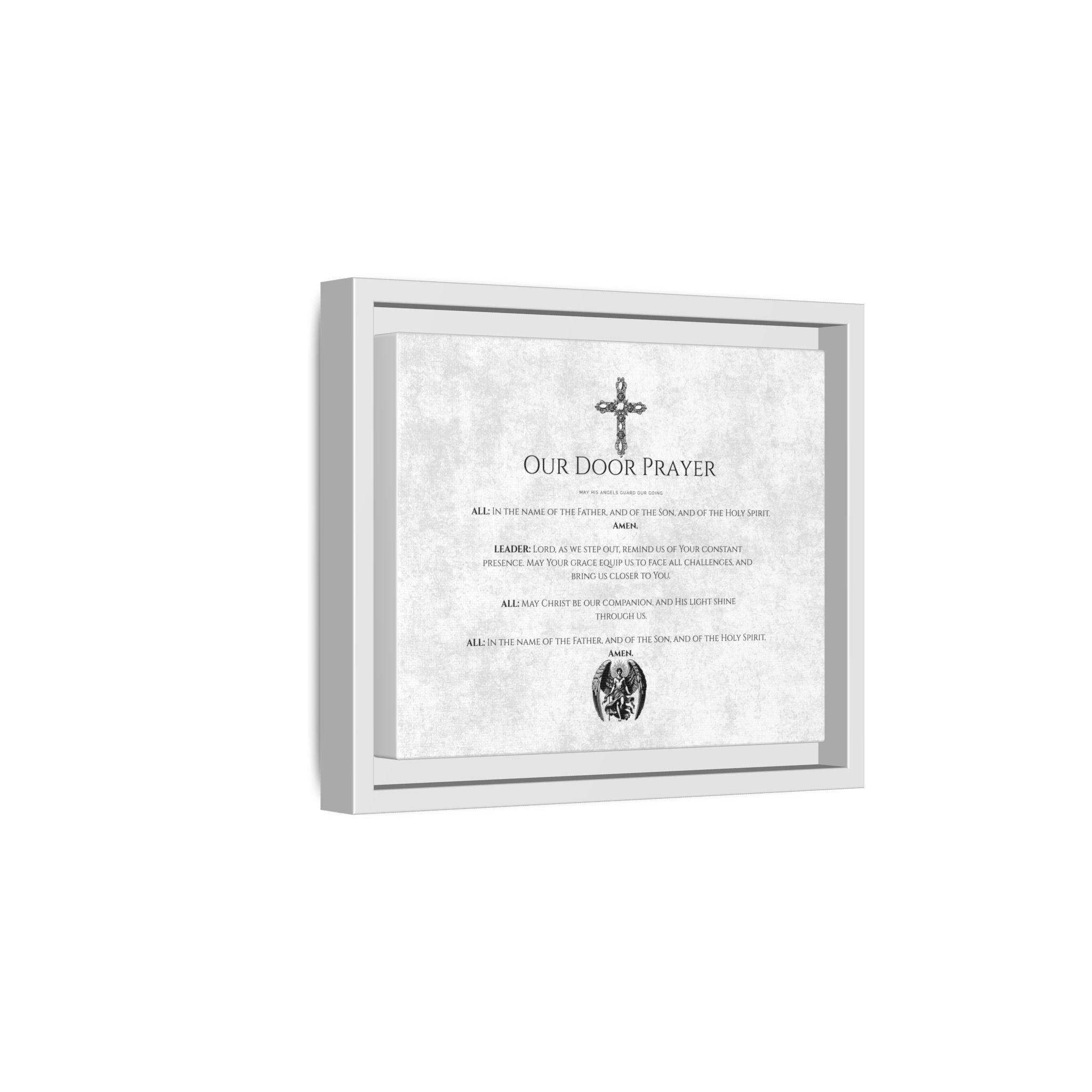 Lienzo mate enmarcado – «Oración a la puerta» | Arte religioso para la pared del hogar