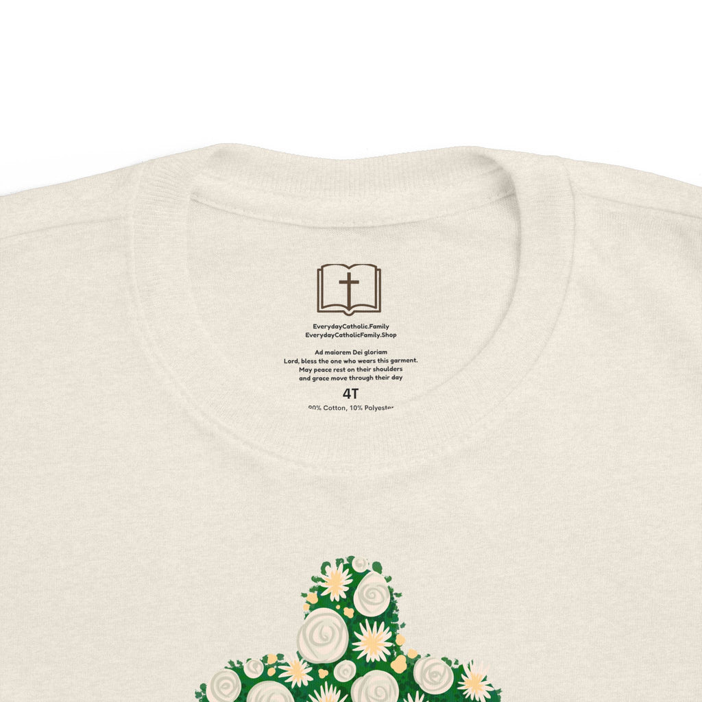 Camiseta para niño con diseño de cruz floral verde inspirada en la fe