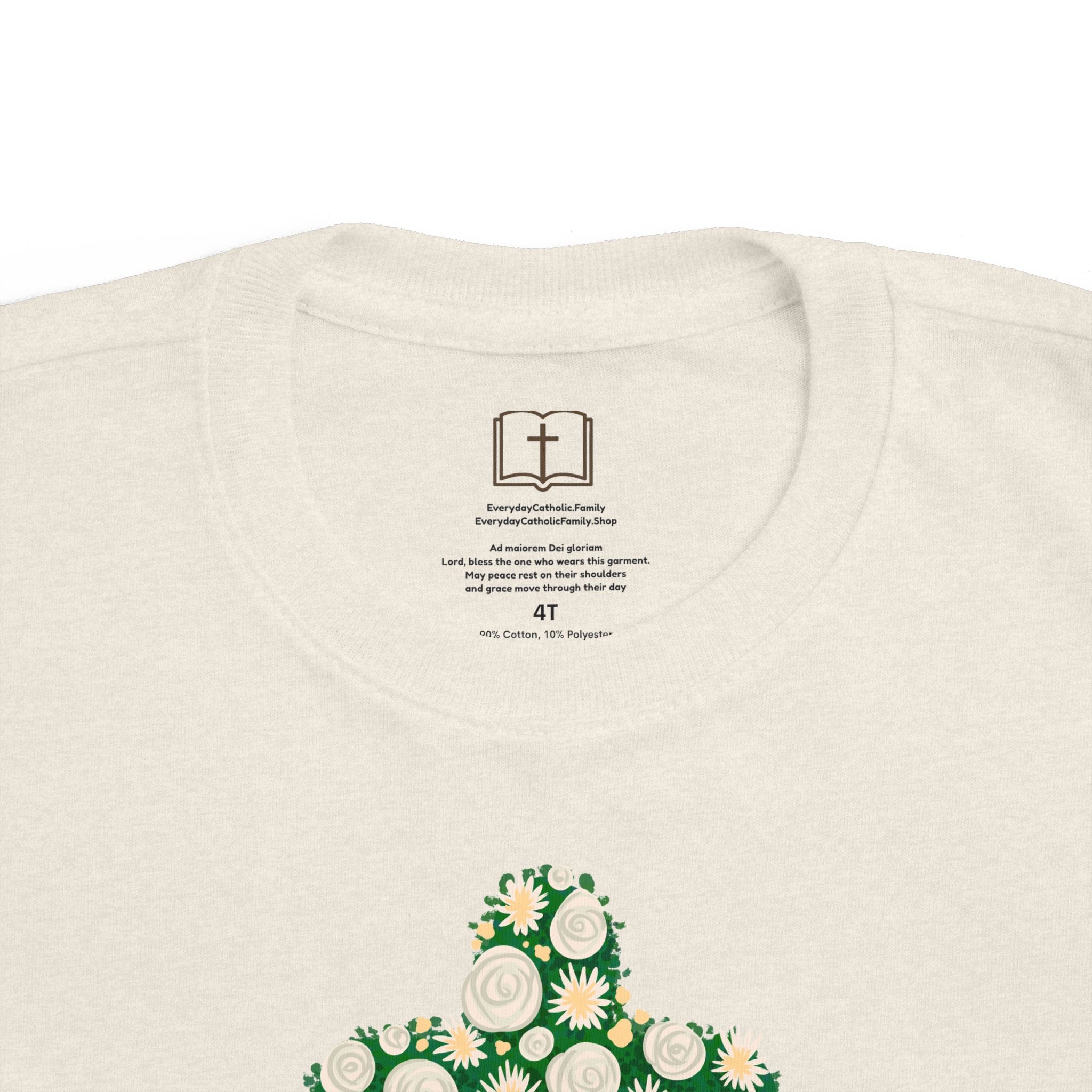 Camiseta para niño con diseño de cruz floral verde inspirada en la fe