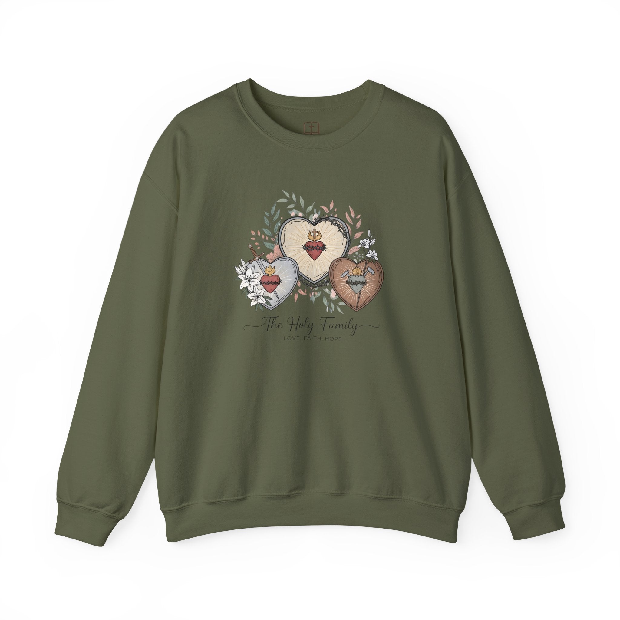 The Holy Family Sacred Hearts Crewneck Sweatshirt | Catholic Devotional Apparel