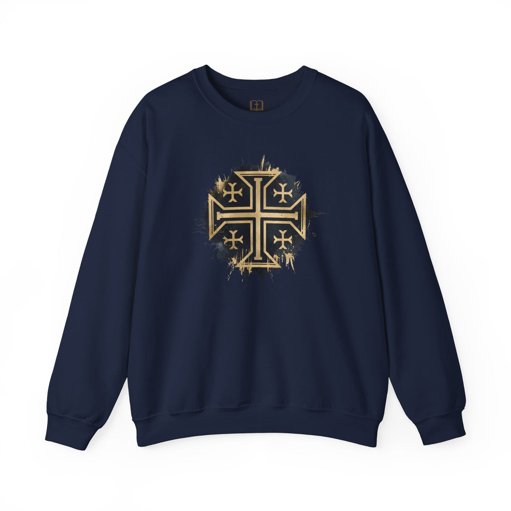 Modern Jerusalem Cross Crewneck Sweatshirt | Catholic Faith Apparel