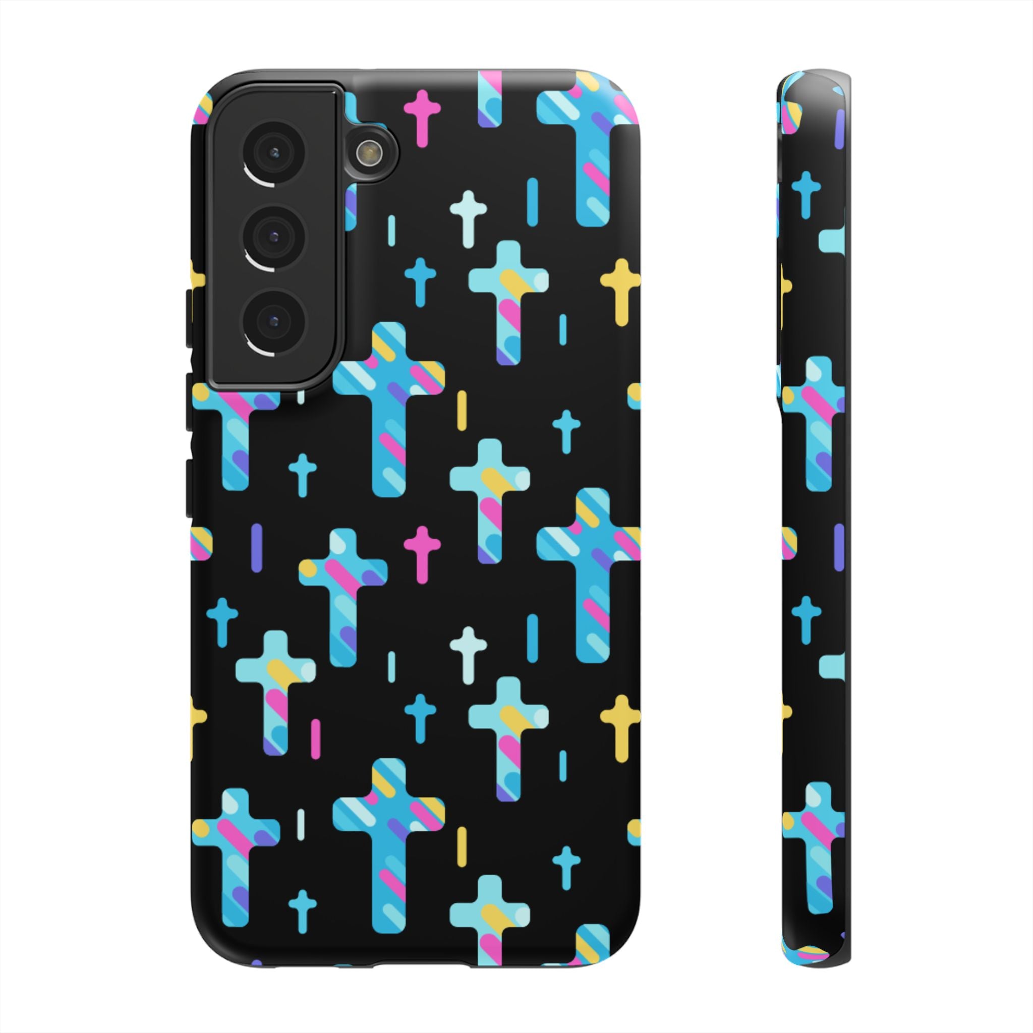 Funda para teléfono con cruz colorida, elegante y resistente, accesorio cristiano para teléfono, regalo único, funda moderna para móvil.