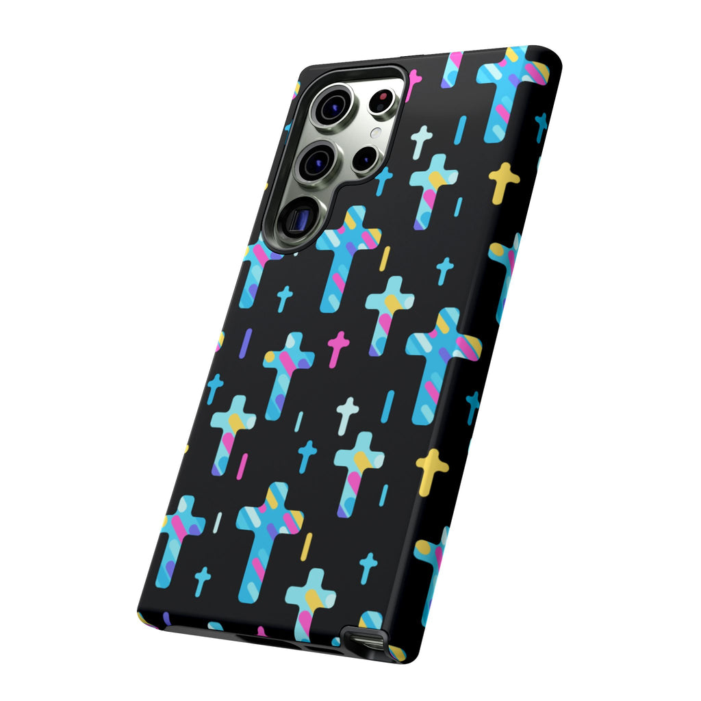 Colorful Cross Phone Case, Stylish Tough Case, Christian Phone Accessory, Unique Gift, Trendy Mobile Cover