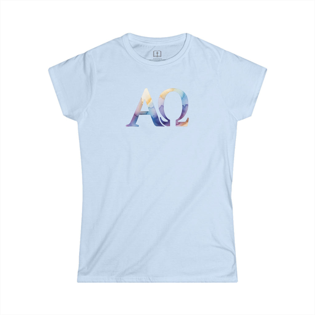 Camiseta católica de acuarela Alfa Omega para mujer