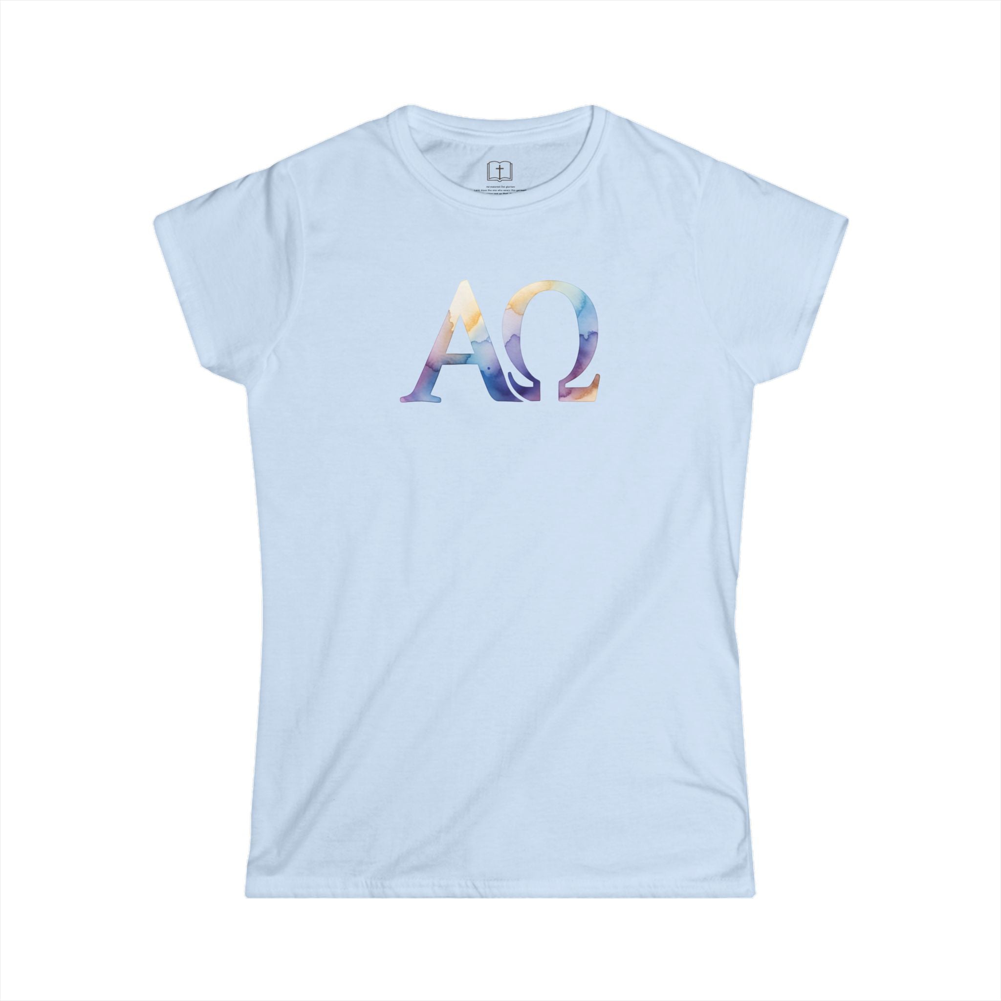 Camiseta católica de acuarela Alfa Omega para mujer