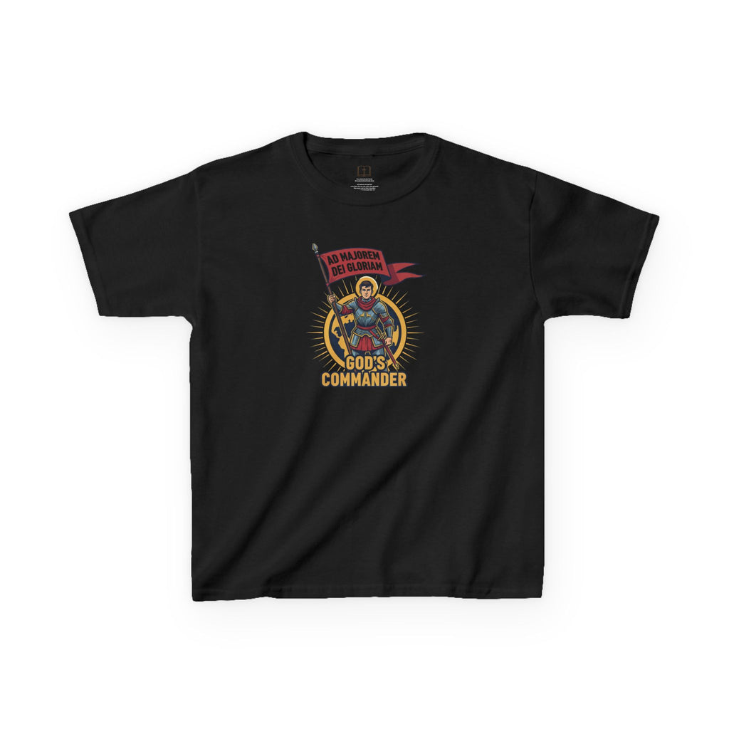 Camiseta infantil de San Ignacio de Loyola | Camiseta de aventura de fe "Comandante de Dios"