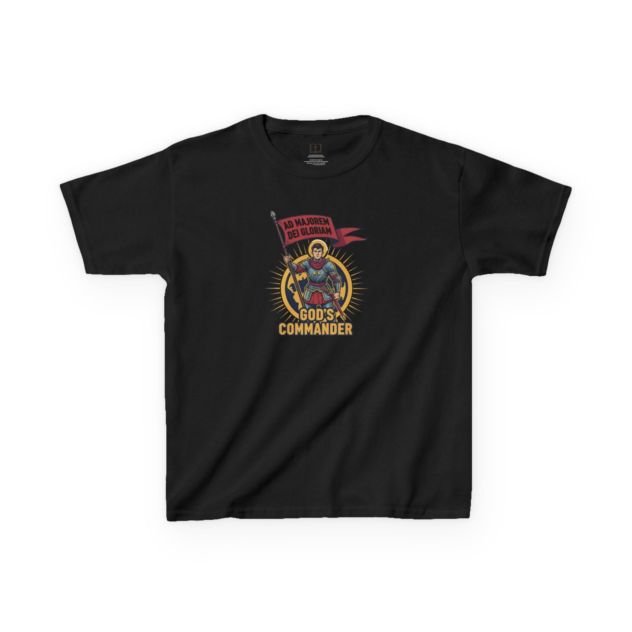 Camiseta infantil de San Ignacio de Loyola | Camiseta de aventura de fe "Comandante de Dios"