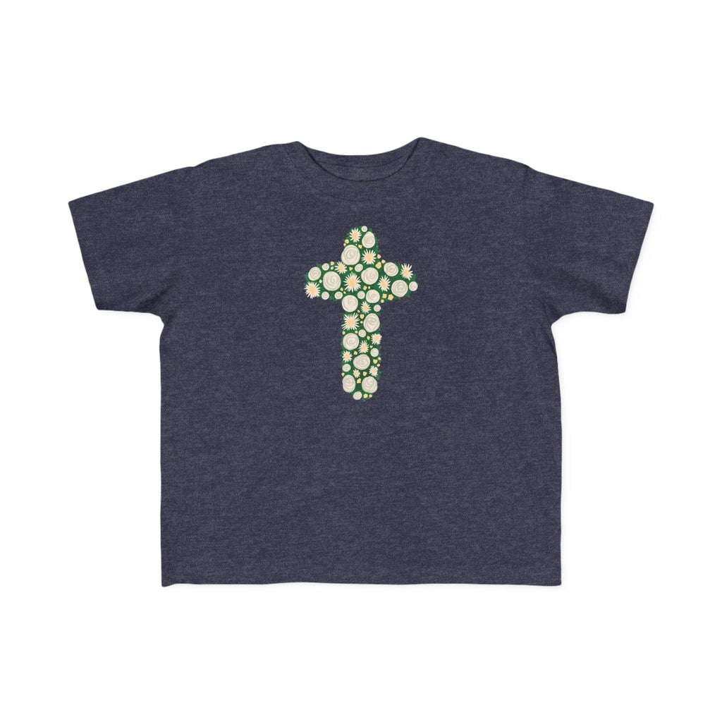 Camiseta para niño con diseño de cruz floral verde inspirada en la fe