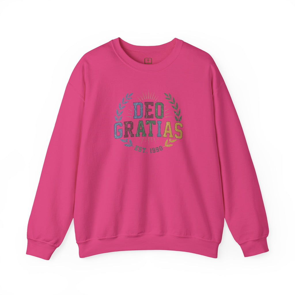 Deo Gratias Est. 1990 Vintage Laurel Catholic Crewneck Sweatshirt