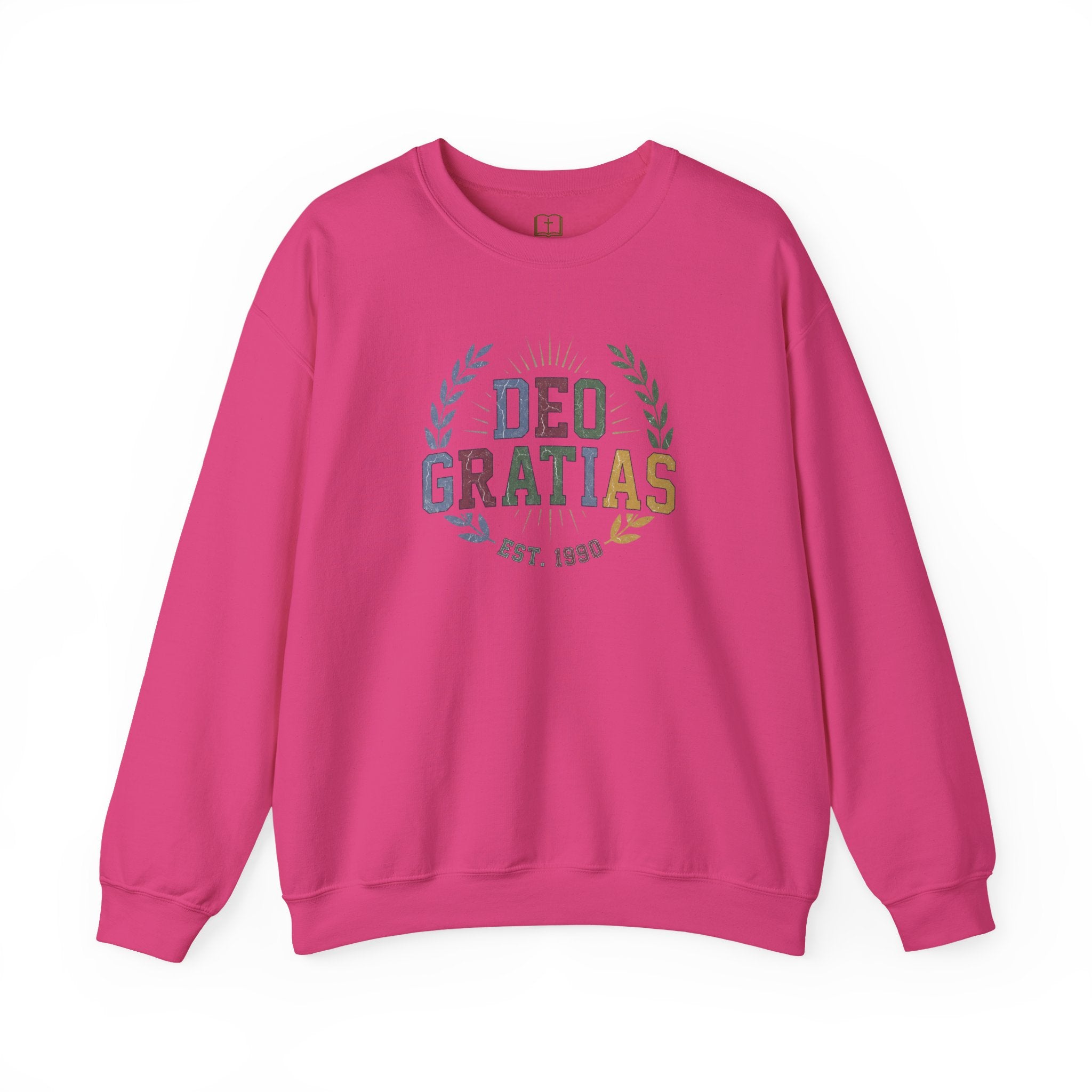 Deo Gratias Est. 1990 Vintage Laurel Catholic Crewneck Sweatshirt