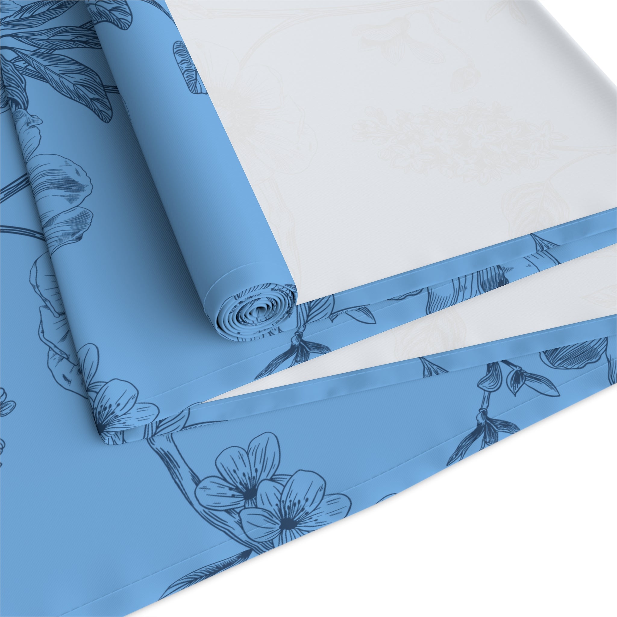 Camino de mesa de algodón floral: elegante diseño botánico azul