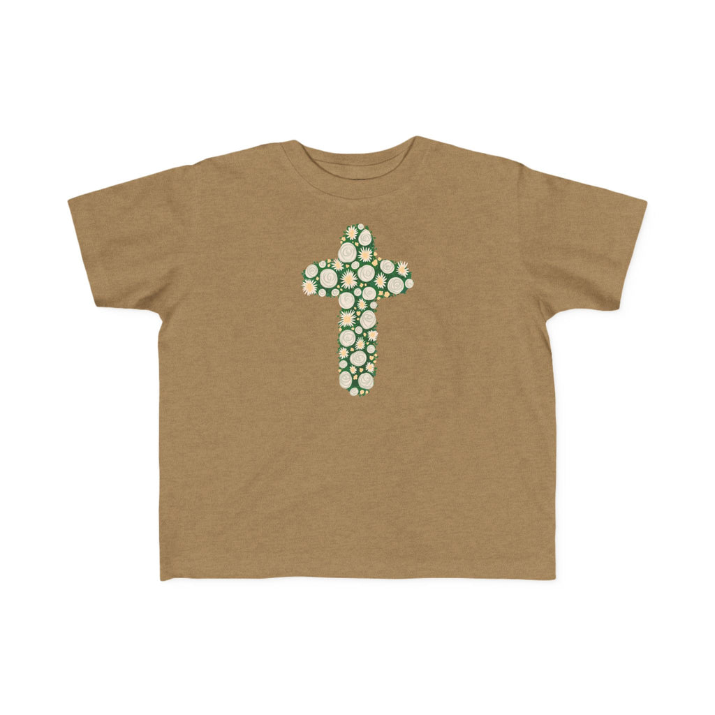Camiseta para niño con diseño de cruz floral verde inspirada en la fe