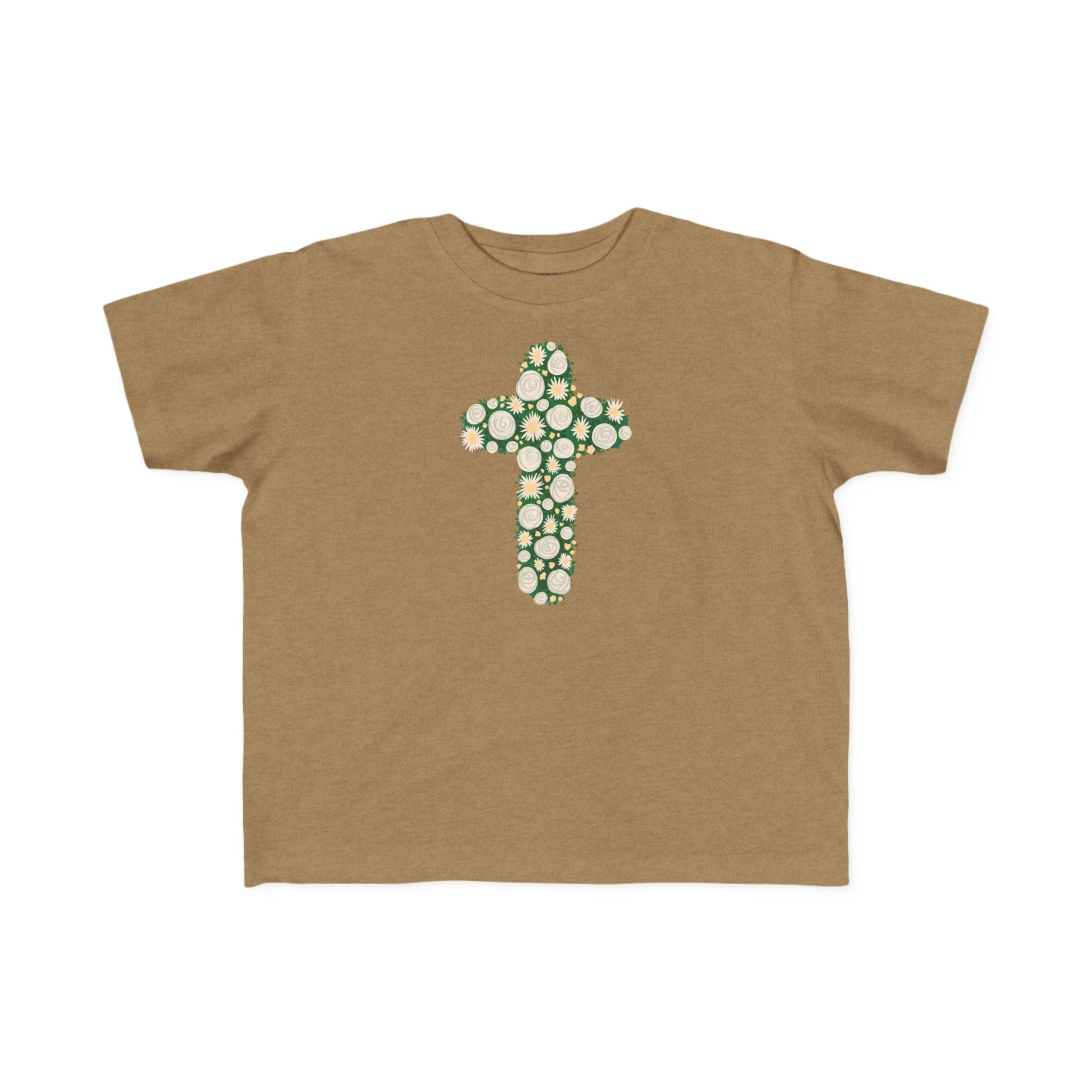 Camiseta para niño con diseño de cruz floral verde inspirada en la fe