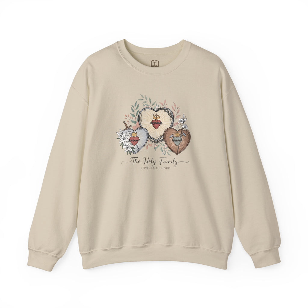 Sudadera de cuello redondo de la Sagrada Familia y los Sagrados Corazones | Ropa devocional católica 