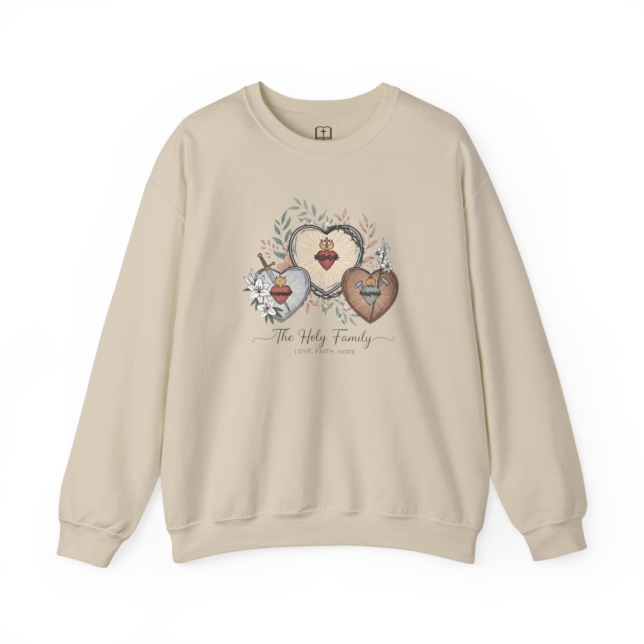 The Holy Family Sacred Hearts Crewneck Sweatshirt | Catholic Devotional Apparel