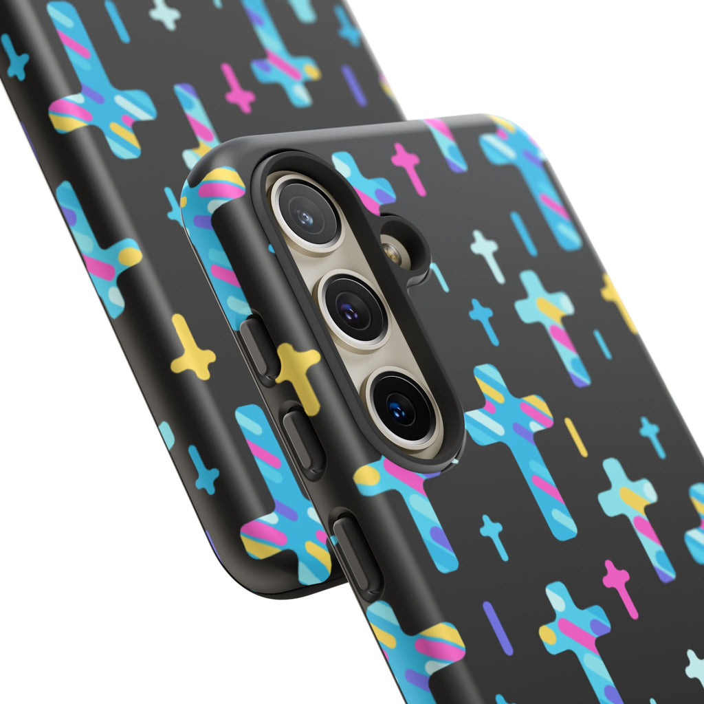 Colorful Cross Phone Case, Stylish Tough Case, Christian Phone Accessory, Unique Gift, Trendy Mobile Cover