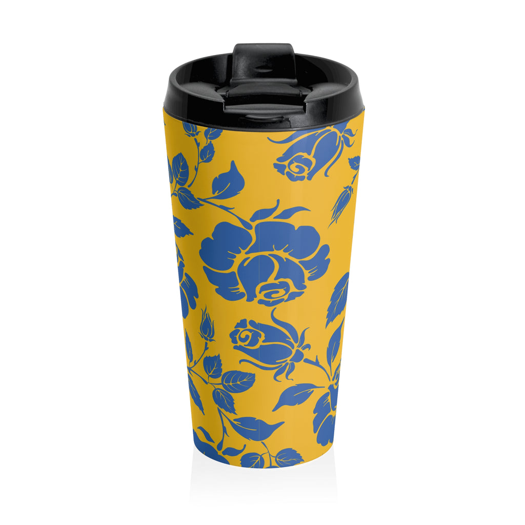 Taza de viaje moderna con diseño floral de la Virgen María | Vaso católico 