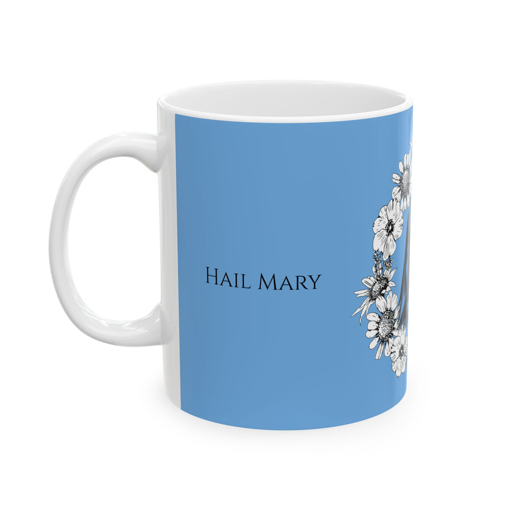 Taza Ave María – Diseño floral de la Virgen María | Taza católica de cerámica de 325 y 430 ml