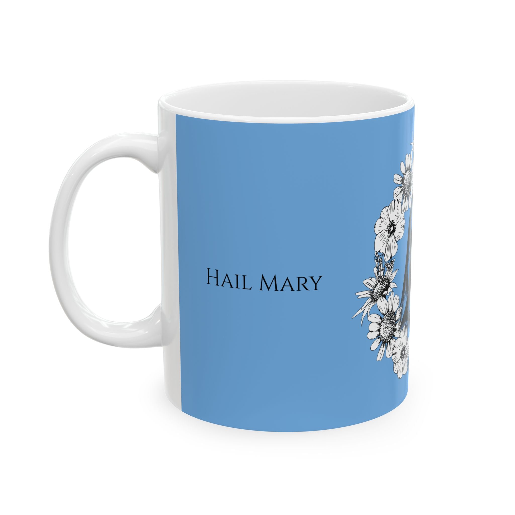Taza Ave María – Diseño floral de la Virgen María | Taza católica de cerámica de 325 y 430 ml