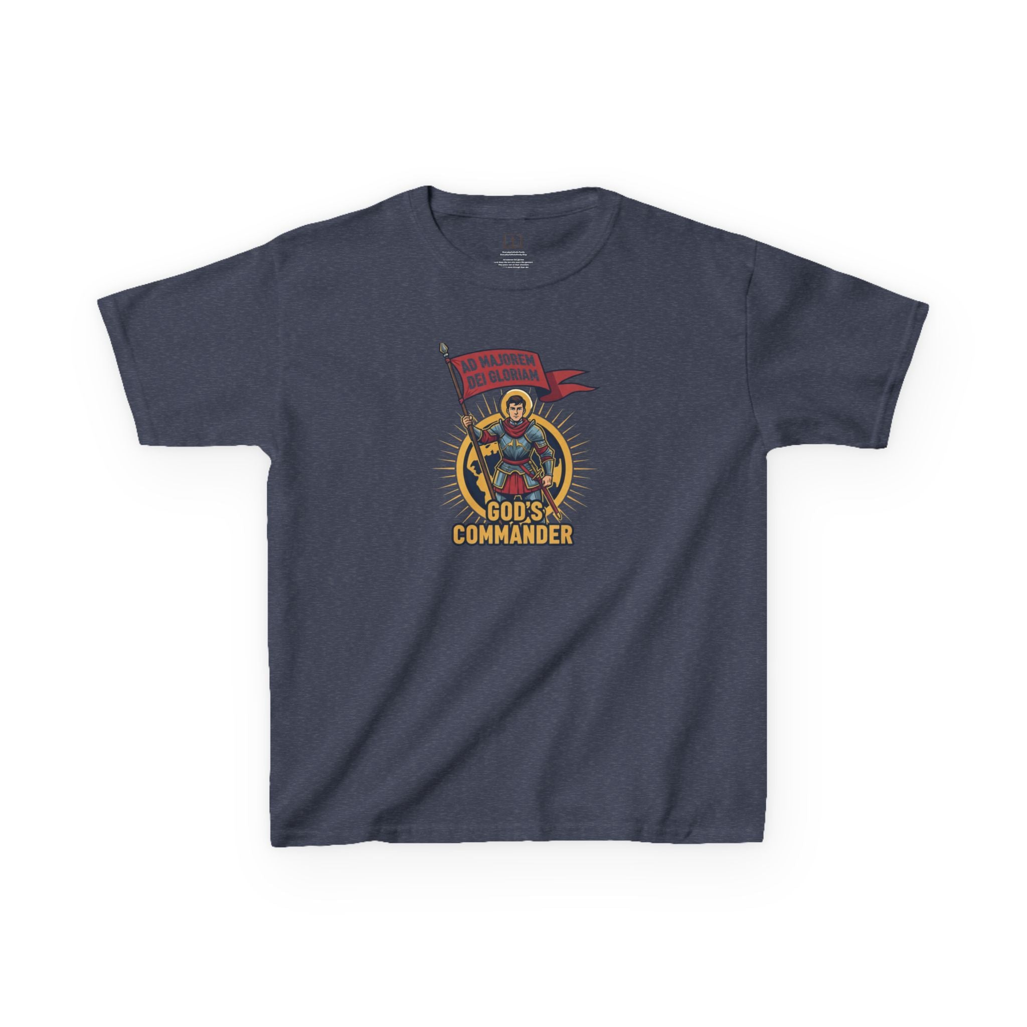 Camiseta infantil de San Ignacio de Loyola | Camiseta de aventura de fe "Comandante de Dios"