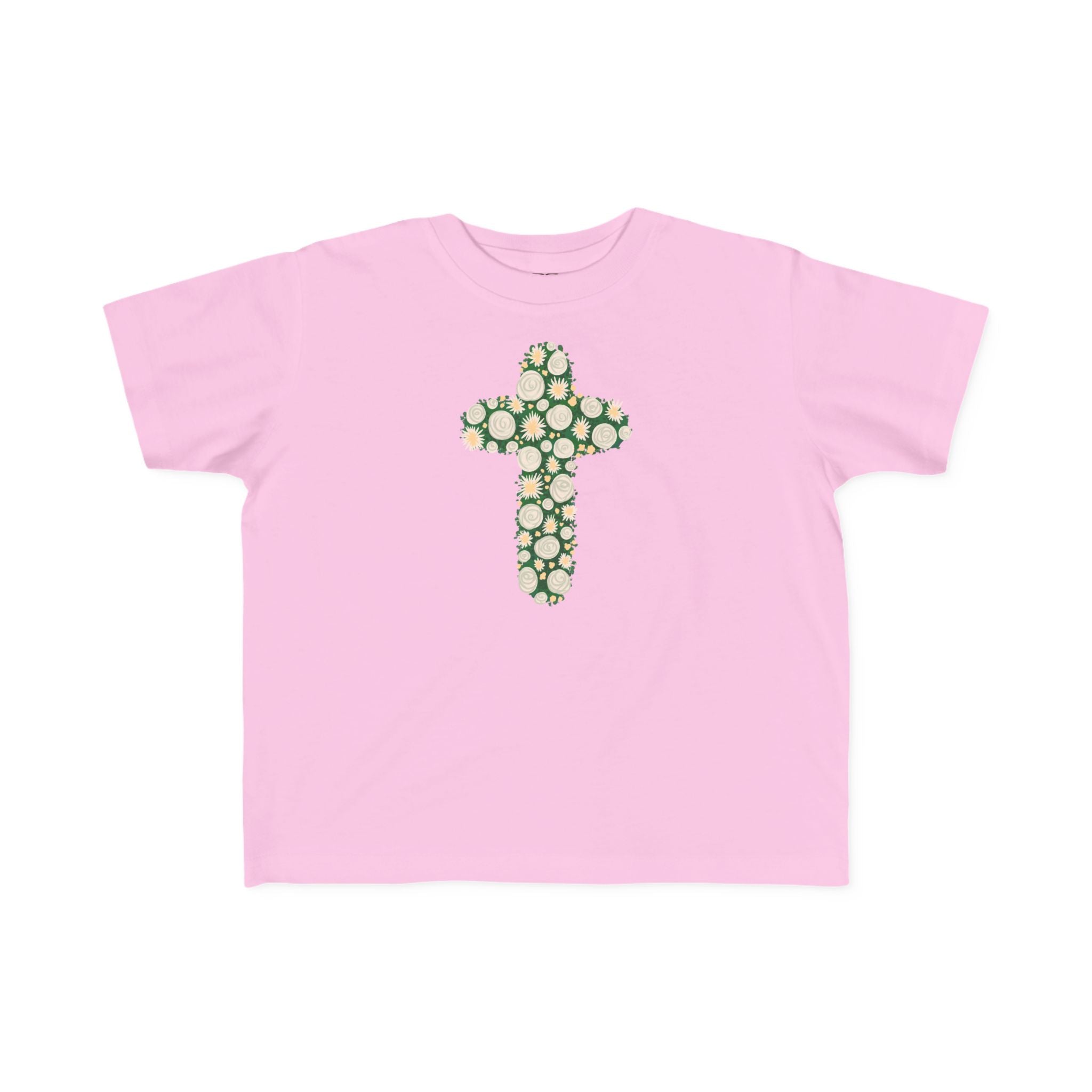 Camiseta para niño con diseño de cruz floral verde inspirada en la fe