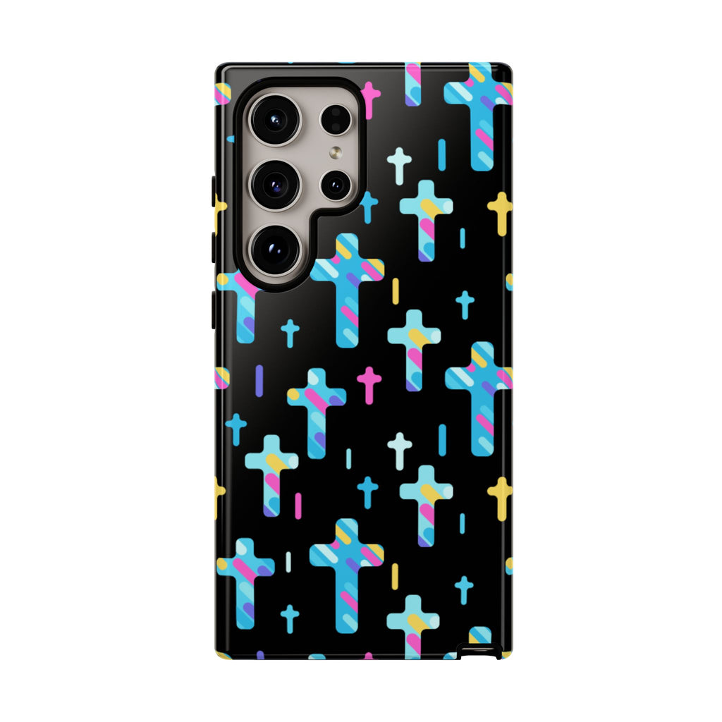 Colorful Cross Phone Case, Stylish Tough Case, Christian Phone Accessory, Unique Gift, Trendy Mobile Cover